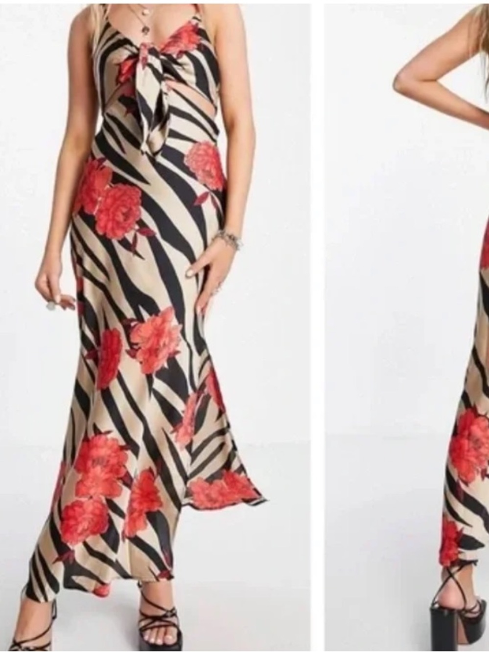 Topshop cut out floral zebra stain midi slip dress